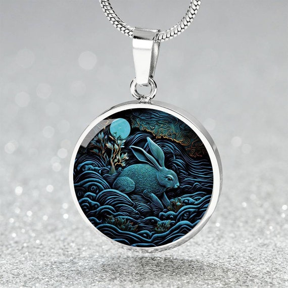 Collana Ciondolo Coniglio Con Luna Celtica In Argento Sterling 925 - Regalo Per Donne E Ragazze, Natale, Compleanno