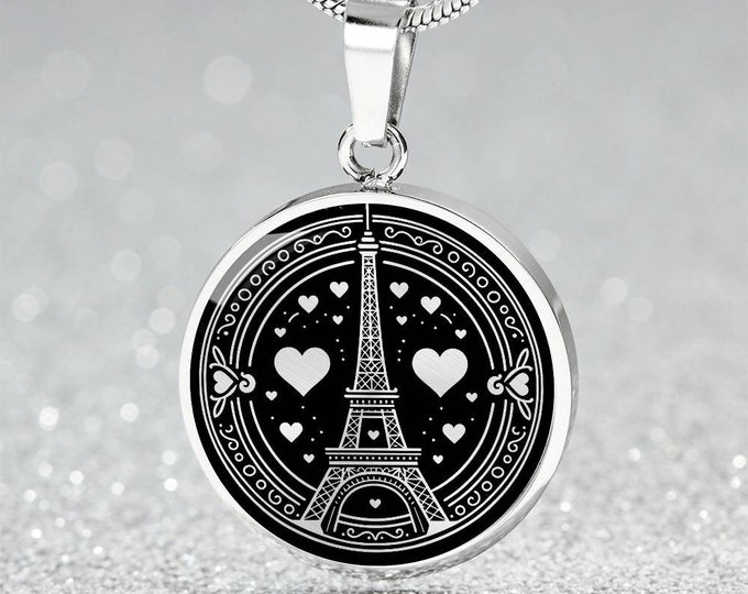Eiffel Tower Engraved Necklace, Personalized Jewelry Paris Gifts For Her, Heart Paris Eiffel Tower Valentines Gifts & Mothers Day Necklace