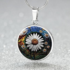 Daisy Pendant Necklace, Bracelet or Keychain - Personalized April Birth Flower Jewelry - Silver & Gold Floral Charm Birthday Gift For Her