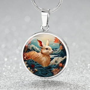 Rabbit Pendant Necklace, Bracelet or Keychain - Personalized Chinese Zodiac Animal Jewelry - Silver or Gold Rabbit Gift For Her or Him