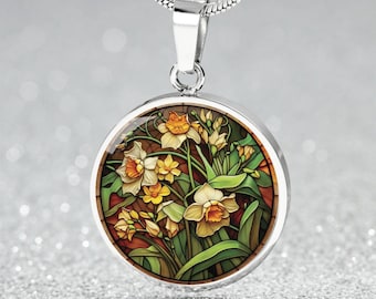 Daffodil Pendant Necklace, Bracelet or Keychain - Silver March Birth Flower Jewelry Gift For Her - Gold Floral Charm Mothers Day Necklace