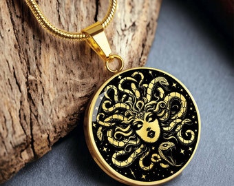 Medusa Necklace, Greek Mythology Jewelry Snake Pendant, Personalized Gothic Necklace Gorgon Gift for Women, Engraved Charm Medieval jewelry