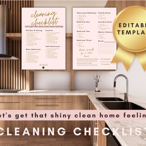 EDITABLE! Get that *Shiny Clean Home* feeling! Cleaning Checklist Cleaning Schedule Cleaning Planner Printable Digital