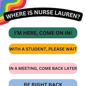 Editable &quot;Where Is the School Nurse?&quot; Door Sign | School Nurse Office Decor | Digital Download | Canva Template | Instant Download