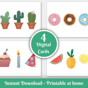 Lot de 4 Cartes digitale Imprimable à la maison - 5 PDF Téléchargement Instantané