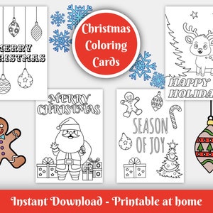 Lot de 4 cartes de Noël à Colorier IMPRIMABLE | Téléchargement Instantané |  Coloriage pour enfants | DIY cadeaux de noël | Activité