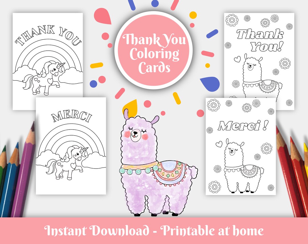 Coloring Cards for Kids With Thank You Message Printable at Home - Etsy