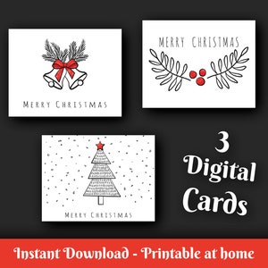 Lot de 3 Cartes de Noël Moderne et Minimaliste | TELECHARGEMENT CARTE DIGITALE | Joyeux Noël | Imprimable a la Maison