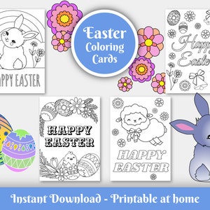 Cartes imprimable à colorier de Pâque pour enfants lots de 4 PDF.