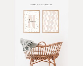 CUSTOM Neutral Modern Nursery Prints, Baby Girl Nursery Art, Polka Dot Minimalistic Design, Wall Decor