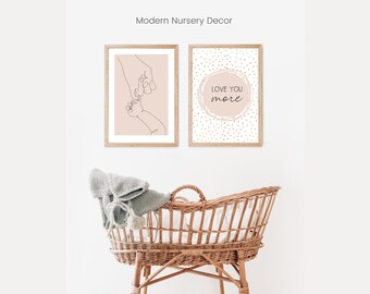 Love You More Gallery Wall Set of 2 Downloadable Prints, Minimalistic Drawing Girl Room Decor, Kids Room Art, Digital Print