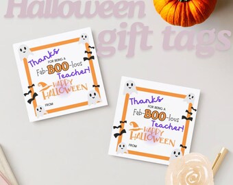 Boo Halloween Gift Tag Thank You Teacher Cute Ghost Bats Happy Halloween Digital Download Simple Printable