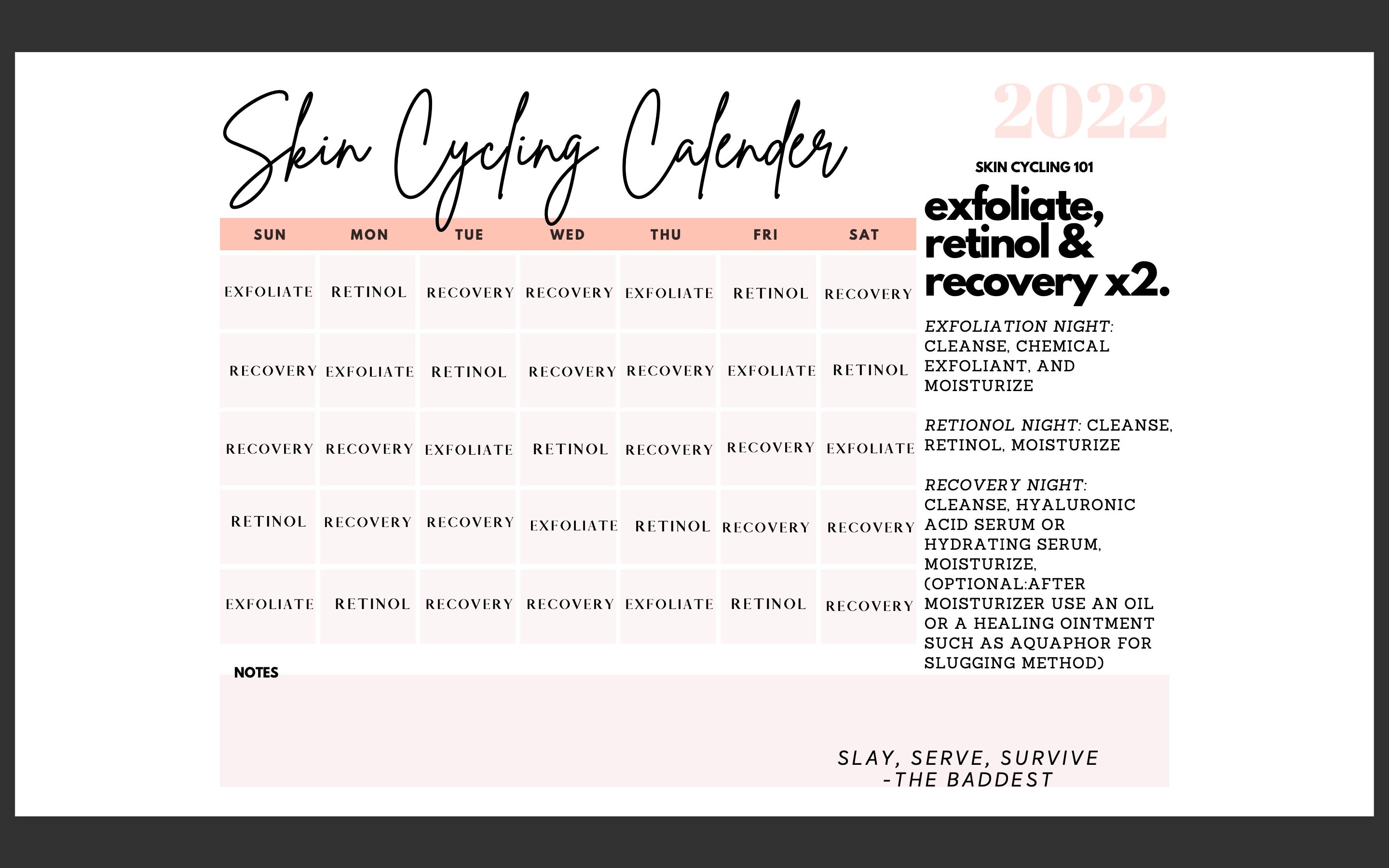 Printable Skin Cycling Calendar - Etsy