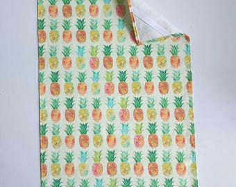 Handmade Linen Cotton Tea Towel: Pineapples Print Kitchen Decor