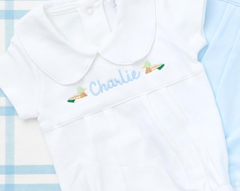 Peter Pan kraag bel met korte mouw met motief // meisjescadeau, rompertje, babymeisje, babyjongen, cadeau jongen, monogram rompertje, gepersonaliseerde bel