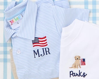 Short Sleeve Romper & Polo with Patriotic Motif // Personalized Fourth of July Shirt 4th of July Kids Shirt 4th of July Shirt Patriotic Name