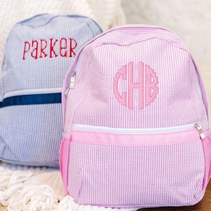 Sac à dos en seersucker // Sac à dos monogrammé, nom personnalisé, cartable en seersucker, sac à langer, cartable, sac à dos préscolaire, sac à dos pour tout-petit
