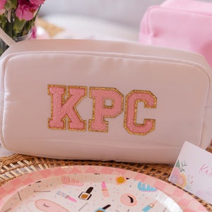 Nylon Pouch with Patches // Monogrammed Pouch, Back to School, Zipper Pouch, Makeup Bag, Cosmetic Case, Travel Bag, Kids Bag, Chenille Patch