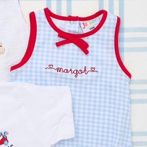 Blau & rote Gingham Bubble // 4. Juli Baby Bodysuit, Vaterländischen Bubble Romper 4. Juli Outfit, Baby Mädchen und Jungen Sonnenanzüge, USA Outfit
