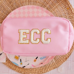 Nylon Pouch with Patches // Monogrammed Pouch, Back to School, Zipper Pouch, Makeup Bag, Cosmetic Case, Travel Bag, Kids Bag, Chenille Patch