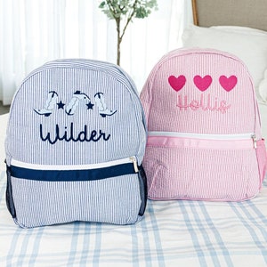 Rucksack aus Seersucker mit Motiv // Mit Monogramm Rucksack, Name, Seersucker Rucksack, Wickeltasche, Kindergartentasche, Kindergartentasche, Kinder, Seersucker