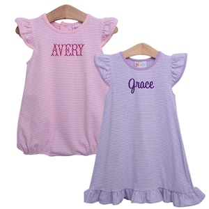 Custom Name Flutter Sleeve Striped Bubble & Dress // Personalized Dress, Monogrammed Dress, Sundress, Girl Gift, Onesie, Baby Girl