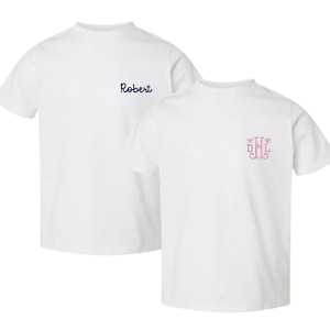 Solide T-shirt met korte mouw//shirt met aangepaste naam, gepersonaliseerd T-shirt, kindert-shirt, jeugdshirt met monogram, peuter-T-shirt, geborduurde tshirt