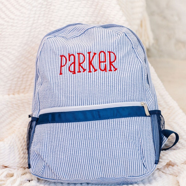 Embroidered Seersucker Backpack