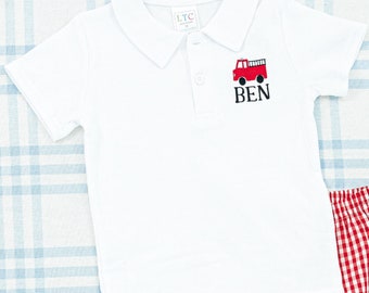 Solid Short Sleeve Polo with Motif // Boy's Polo, Monogrammed Shirt, School Polo, Youth Monogram Shirt, Children's Monogrammed Polo, Toddler