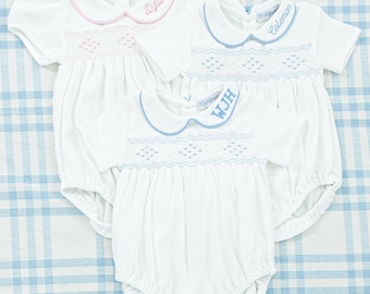 Short Sleeve Smocked Bubble // Monogram Onesie, Custom Name, Coming Home Outfit, Hospital Outfit, Monogram Bubble, Baby Gift, Shower Gift