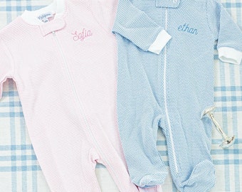 Langarm Bubble Footie // Baby Boy, Mädchen, Coming Home Outfit, Footie Romper, Monogram Sleeper, Neugeborenen Fotos, Krankenhaus Outfit