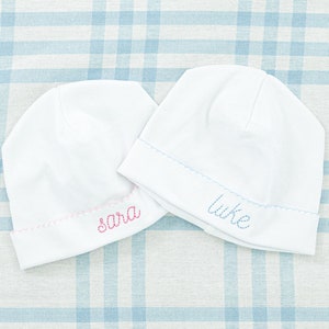Picot Trim Hat // Embroidered Baby Beanie, Newborn Personalized Hats, Pima Cotton, Newborn Outfit, Naming Hat, Custom Name, Hospital Hat