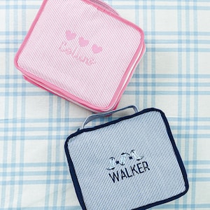 Seersucker Packing Cubes with Motif (Set Of 3) // Personalized Stacking Set, Travel Packing Cube Set, Travel Sets, Shower Gift, Baby Gift