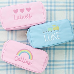 Nylon Pouch with Motif // Monogrammed Pouch, Back to School, Zipper Pouch, Makeup Bag, Cosmetic Case, Travel Bag, Custom Kids Bag, Gift
