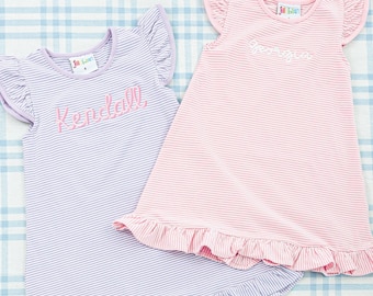 Custom Name Flutter Sleeve Striped Bubble & Dress // Personalized Dress, Monogrammed Dress, Sundress, Girl Gift, Onesie, Baby Girl