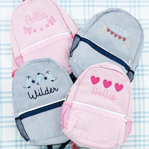 Rucksack aus Seersucker mit Motiv // Mit Monogramm Rucksack, Name, Seersucker Rucksack, Wickeltasche, Kindergartentasche, Kindergartentasche, Kinder, Seersucker