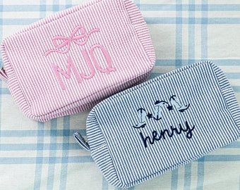 Sacchetto in seersucker con motivo // Regalo per la doccia, Borsa per tutto, Borsa per il trucco, Borsa per cosmetici, Borsa da toeletta monogrammata, Ritorno a scuola, Borsa per bambini