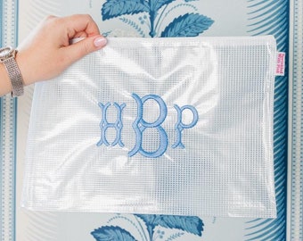 Embroidered Pool Bag // Wet Dry Bag, Water Resistant, Zipper Travel Bags, Toiletry Bag, Party Favor, Sunscreen Bag, Bridesmaid Bag, Monogram