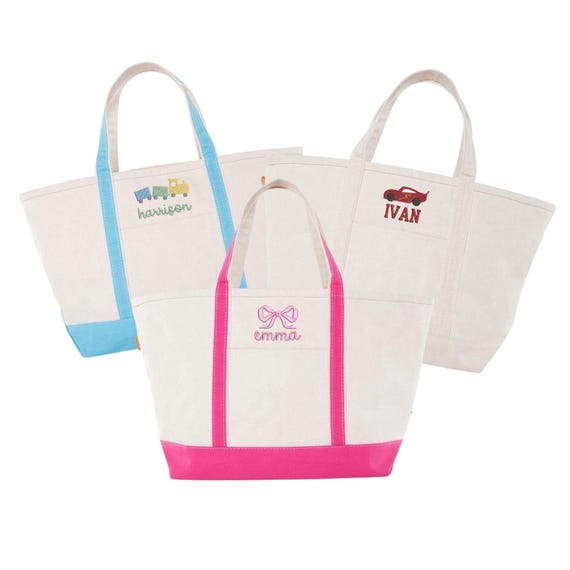 Canvas Tote with Motif // Zipper Top Monogram Tote, Personalized Tote Bag, School Tote Bag, Bridesmaid Gift, Beach Tote, Ironic Tote