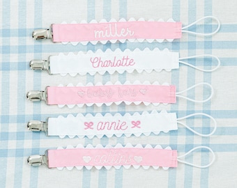 Pacifier Clips // Paci Clip, Monogram Pacifier Clip, Pacifier Holder, Embroidered Custom Name, Personalized Baby Gift, Baby Girl, Baby Boy