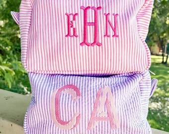 Seersucker Pouch // Shower Gift, Everything Bag, Makeup Bag, Cosmetic Bag, Monogrammed Toiletry Bag, Back To School, Kids Bag, Preppy Stripe