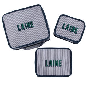 Seersucker Packing Cubes (Set Of 3) // Personalized Stacking Set, Travel Packing Cube Set, Travel Sets, Shower Gift, Baby Gift, Embroidered