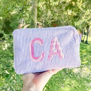 Embroidered Seersucker Pouch