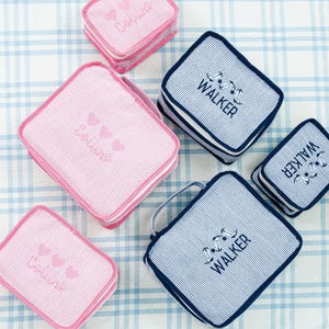 Seersucker Packing Cubes with Motif (Set Of 3) // Personalized Stacking Set, Travel Packing Cube Set, Travel Sets, Shower Gift, Baby Gift