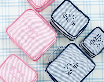 Seersucker Packing Cubes with Motif (Set Of 3) // Personalized Stacking Set, Travel Packing Cube Set, Travel Sets, Shower Gift, Baby Gift