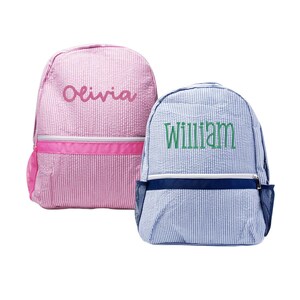 Sac à dos en seersucker // Sac à dos à monogramme, nom personnalisé, cartable en seersucker, sac à langer, cartable, sac à dos préscolaire, sac à dos pour enfant