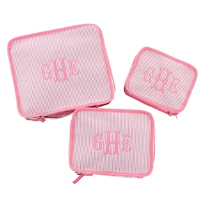 Seersucker Packing Cubes (Set Of 3) // Personalized Stacking Set, Travel Packing Cube Set, Travel Sets, Shower Gift, Baby Gift, Embroidered