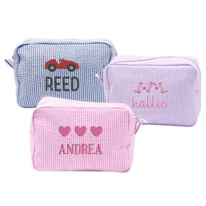 Pochette in seersucker con motivo // Regalo per la doccia, Borsa per tutto, Borsa per il trucco, Borsa per cosmetici, Borsa da toilette con monogramma, Ritorno a scuola, Borsa per bambini immagine 5