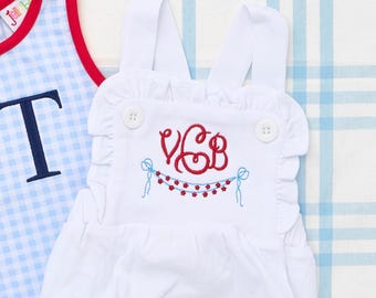 Cotton Sunsuit with Patriotic Motif // Baby Summer Clothes Bubble Romper Patriotic Outfit Kids 4th of July Outfit American Flag Memorial Day
