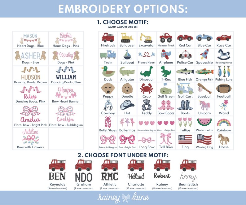 a cross stitch chart of embroidery options